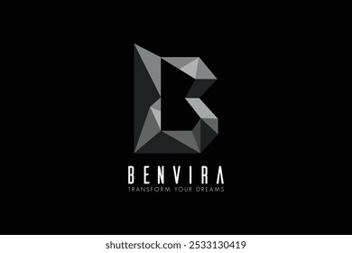 Logotipo de marca Abstractas poligonal 'B'. Diseño moderno minimalista con ángulos agudos y letra oscura delineada para la identidad empresarial 