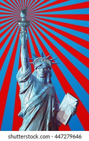 Polygonal liberty graphic illustration on shining red  blue background