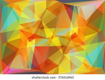 Polygonal light abstract background with gold and blue triangles.