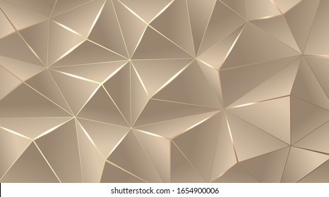 Polygonal light background. Modern design with geometric planes and shimmering gold contour