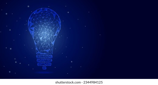 Polygonal light bulb on blue background to illustrate technological concepts, innovations, ideas. Copy space