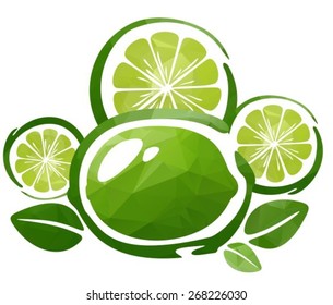 Polygonal lime and slices isolated on a white background.