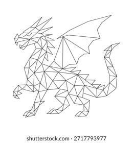 Arte de línea poligonal del dragón que extiende las alas Vector
