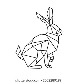 A polygonal line art illustration of a deer, showing geometric shapes in black lines.