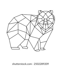 A polygonal line art illustration of a fox, depicting geometric shapes in black lines.