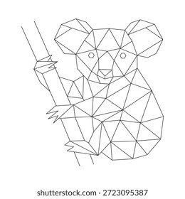 Arte de línea poligonal del oso de Koala aferrado a un Vector de rama