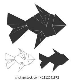 Polygonal, line and silhouette fish vector logo set isolated on white illustration