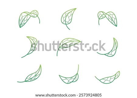 polygonal line style leaf icon set gradient green color