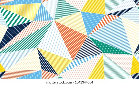Polygonal linear color seamless pattern, graphic colorful low poly striped endless wallpaper background.