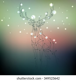 Polygonal lined vector illustration. Abstract fairytale Christmas and New Year Deer and template text. Poster, card, invitation or wallpaper.