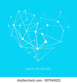 Polygonal Lines Broken Heart on the Blue Background with Place for you text