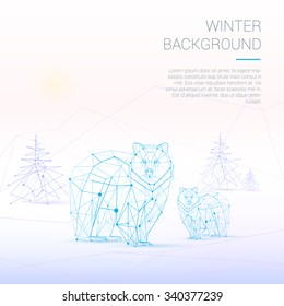 Polygonal lines illustration. Abstract vector geometric polygonal lined polar bears