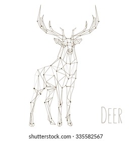 Polygonal lines illustration with text Christmas is coming. Abstract vector Deer on the white background