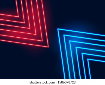 Polygonal lines red, blue neon shapes, banners. Horizontal crystal banners, faceted colorful geometric background. 