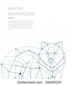 Polygonal lines vector polar white bear illustration on the white background with sample of text