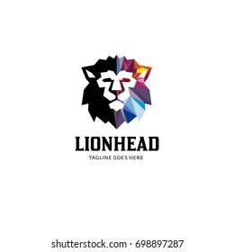 Polygonal Lion Head Logo - Colorful Lion Vector