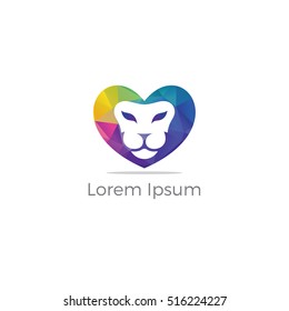 Polygonal Lion heart vector, Low poly king, luxury, lion logo design