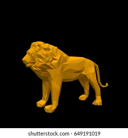 Polygonal lion. Isolated on black background.3D Vector illustration.