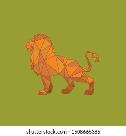 Polygonal Lion Orange With Green Background