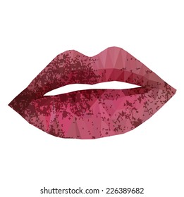 polygonal lip on grunge background, vector illustration.