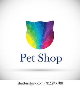 Polygonal logo cat face. Concept of pet shop or vet clinic, exhibition cat. Isolated on white background.