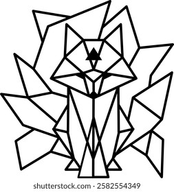 The polygonal logo in the form of a nine-tailed fox is monochrome