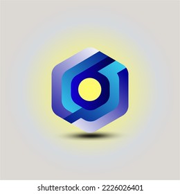 Polygonal logo with number 6 in blue. illustration template design