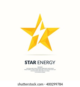 Polygonal Logo Of Star With Lightning On A Light Background. Vector Illustration.