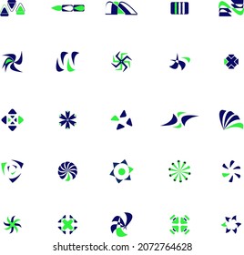 Polygonal logos abstractos green and blue flat collection vector set