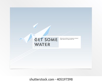 Polygonal logotype of water. Abstract vector background with waves design element. Sharp geometric surfaces. Minimalistic modernist layout.