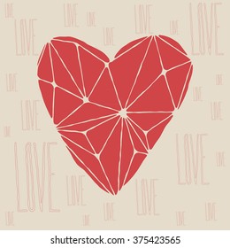 Polygonal love heart background. Vector illustration.