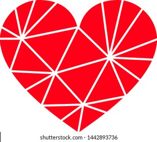 Polygonal love heart vector icon. Illustration contains flat polygonal love heart iconic symbol isolated on a white background.