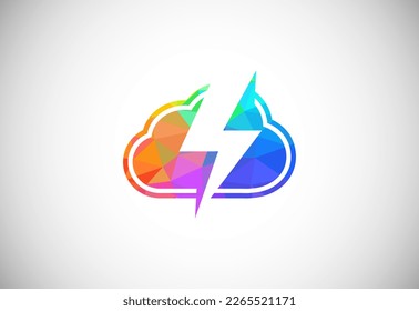 Polygonal low poly cloud computing logo. Colorful abstract triangles style cloud icon.
