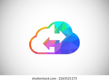 Polygonal low poly cloud computing logo. Colorful abstract triangles style cloud icon.