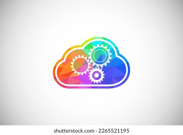 Polygonal low poly cloud computing logo. Colorful abstract triangles style cloud icon.