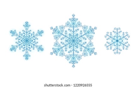 Polygonal low poly festive snowflake. Isolated 3D detailed render geometric triangle greeting card. Ice snow crystal light sparkle Christmas New Year template vector illustration