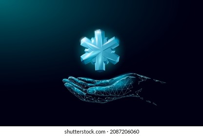 Copo de nieve festivo poligonal bajo. Fondo de tarjeta de saludo de triángulo geométrico 3D aislado. Ice cristal de nieve brillante plantilla Navidad Año Nuevo ilustración vectorial arte