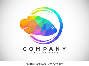 Polygonal low poly fish logo design template. Seafood restaurant shop Logotype concept icon