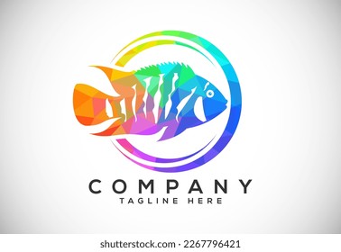 Polygonal low poly fish logo design template. Seafood restaurant shop Logotype concept icon