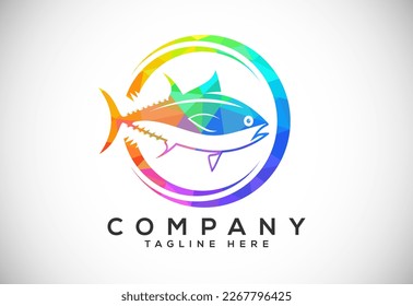 Plantilla de diseño de logotipo de pez de popa baja poligonal. Tienda de restaurantes de marisco Icono de concepto de Logotipo