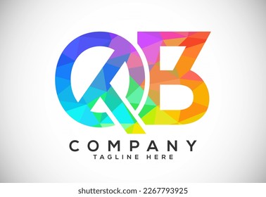 Polygonal low poly letter Q B Logo Design Vector Template. QB Letter Logo Design