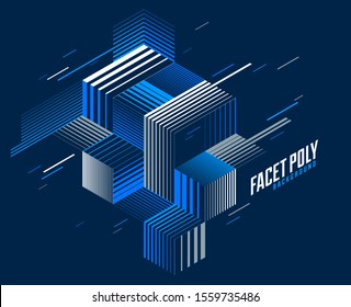 Polygonal low poly vector abstract design, artistic retro style background for ads or prints, cover or poster, banner or card. Linear 3D triangles and cubes elements.