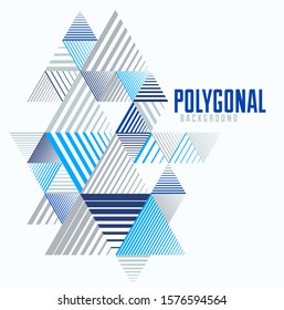 Polygonal low poly vector abstract design, artistic retro style background for ads or prints, cover or poster, banner or card. Linear 3D triangles and cubes elements.