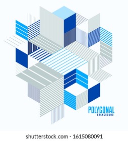 Polygonal low poly vector abstract design, artistic retro style background for ads or prints, cover or poster, banner or card. Linear 3D triangles and cubes elements.