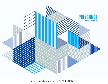 Polygonal low poly vector abstract design, artistic retro style background for ads or prints, cover or poster, banner or card. Linear 3D triangles and cubes elements.