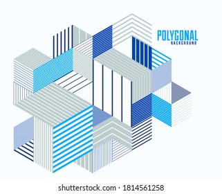 Polygonal low poly vector abstract design, artistic retro style background for ads or prints, cover or poster, banner or card. Linear 3D triangles and cubes elements.