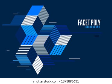 Polygonal low poly vector abstract design, artistic retro style background for ads or prints, cover or poster, banner or card. Linear 3D triangles and cubes elements.