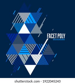 Polygonal low poly vector abstract design, artistic retro style background for ads or prints, cover or poster, banner or card. Linear 3D triangles and cubes elements.
