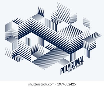 Polygonal low poly vector abstract design, artistic retro style background for ads or prints, cover or poster, banner or card. Linear 3D triangles and cubes elements.