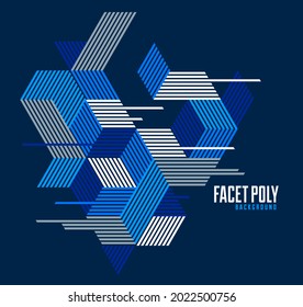 Polygonal low poly vector abstract design, artistic retro style background for ads or prints, cover or poster, banner or card. Linear 3D triangles and cubes elements.